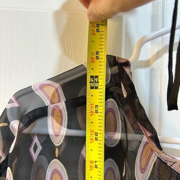 Women's Sheer Silk Blouse Cape Sleeve Medallion Paisley Print Sz M (DESIGNER???) - Picture 8 of 8